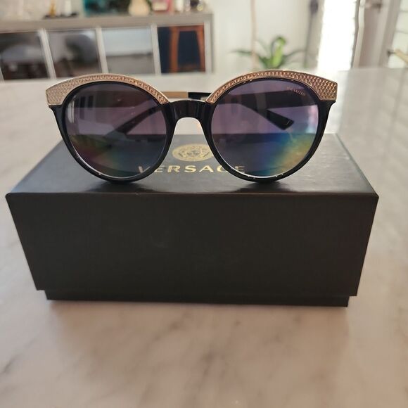 Versace Accessories - Versace polorized black and gold sunglasses